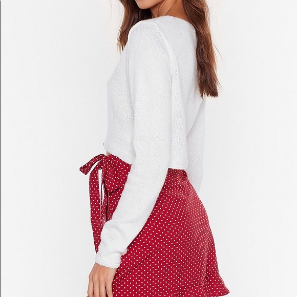 Red and White Polka Dot Wrap Mini Skirt - Picture 4 of 5